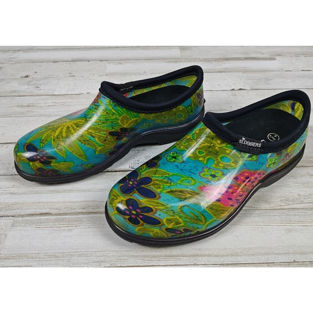SLOGGERS Garden Shoes Clogs Wmns Sz 6 Colorful Floral Print Waterproof Slip On